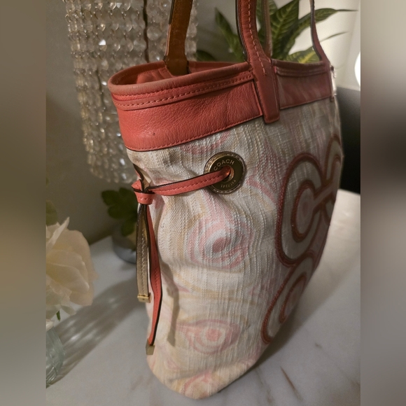 Coach Pink and Cream Signature Tote - Picture 4 of 12